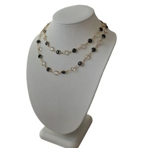 Vintage Open Bezel Austrian Channeled Gold Strand Crystal Necklace.